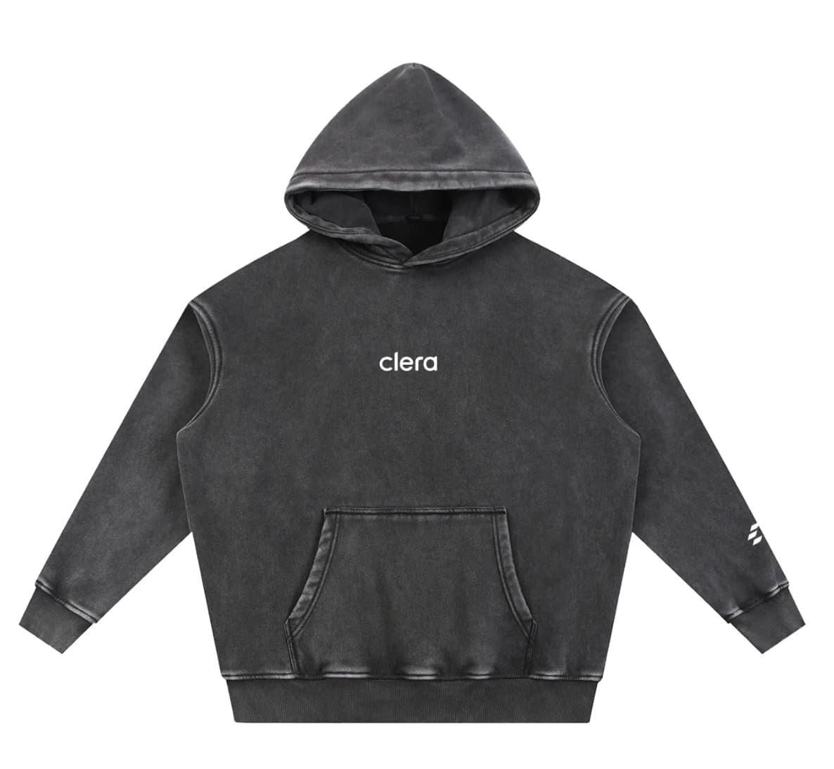 The front of the Clera hoodie, with the clera wordmark on the chest